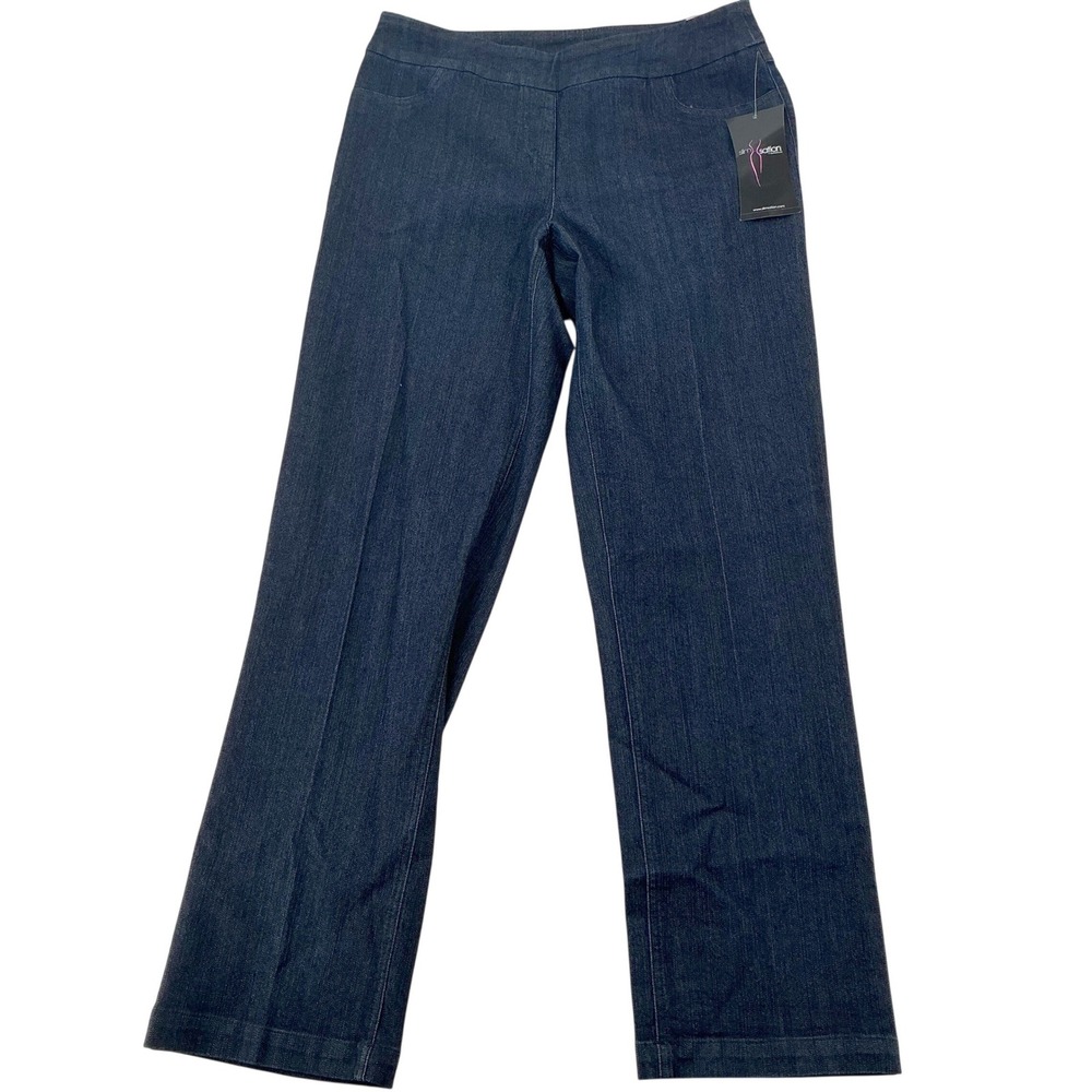 Slim-Sation Relaxed Leg Pants Womens 10 Dark Wash Denim Tummy Control Pull On